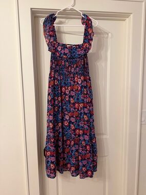 Floral Smocked Sundress - Navy Blue, Red and Pink